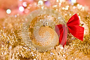 Golden decorations for Christmas card