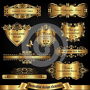 Golden decorative design elements - vector set