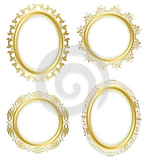 Golden decorative frames with flora and notes