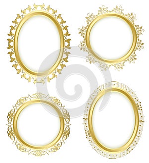 Golden decorative frames with flora and notes photo
