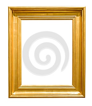 Golden decorative picture frame isolated on white