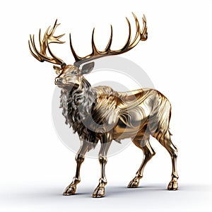 Golden Deer 3d Model: Liquid Metal Texture On White Background