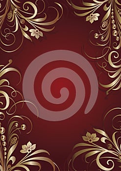 Golden design with floral pattern on red base