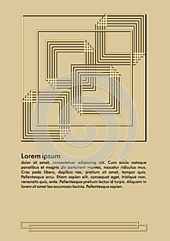 Golden designed flyer template, embossed golden square patterns on light golden background, copy space. Useful as