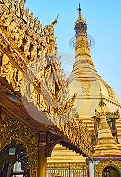 The golden details of Sule Pagoda, Yangon, Myanmar