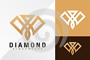 Golden Diamond Line Logo Design Vector illustration template