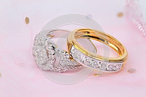 Golden diamond ring and contemporary diamond ring
