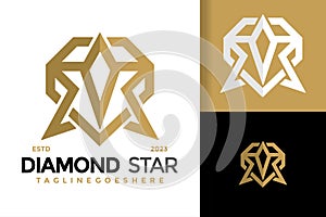 Golden diamond star logo design vector symbol icon illustration