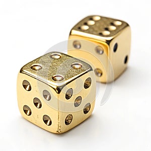Golden dice isolated on white background photo