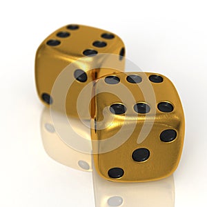 Golden dices on white