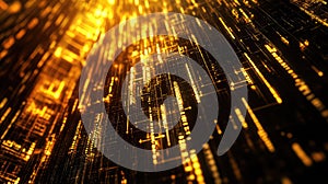Golden digital data streaming technology background
