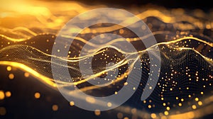 Golden digital grid surface representing data and network connection