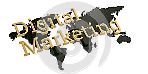 Golden digital marketing word digital marketing concept background 3D illustration