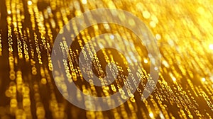Golden Digital Rain Abstract Background of Cascading Binary Code and Data Streams in Motion