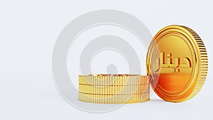 Golden dinar coin isolated on white background, financial concepts