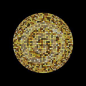 Golden disco ball. Shiny illuminated disco ball on a dark background for design flyers posters and other. Vector illustration with