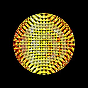 Golden disco ball. Shiny illuminated disco ball on a dark background for design flyers posters and other. Vector illustration with