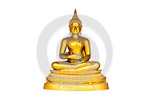 Golden dismissing Vakkali Buddha isolated on white background.