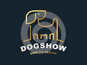 Golden dog logo - vector illustration, emblem on dark background