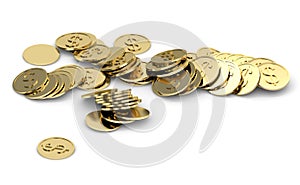 golden dollar coins 3d high quality illustration