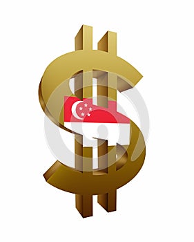 Golden dollar sign/symbol with Singapore flag isolated in white background