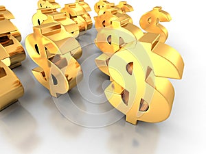 Golden Dollar Signs On White Background