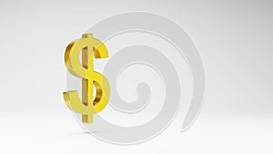 Golden Dollar Symbol Shape Spinning on Studio Light Gray Background