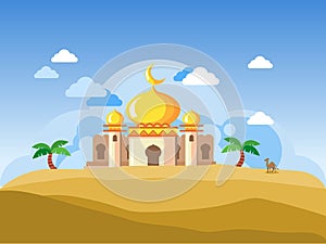 Golden Dome Mosque In Desert