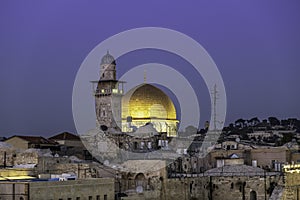 Golden Dome of The Rock In the evening time on the Temple Mount in the Old City of Jerusalem