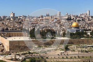 Golden Dome of the Rock on Temple Mount in Jerusalem Old City, Israel