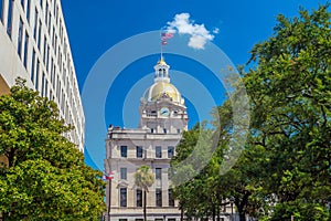 The golden dome of the Savannah City Hall in Savannah