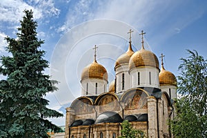 Golden Domes of Assumption Cathedral in Moscow Kremlin