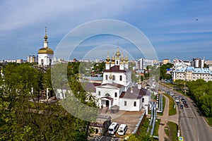 Golden domes of the Assumption Cathedral on Smirnova street in the city of Ivanovo
