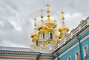 The Golden domes of Catherines Palace in Pushkin, Russia
