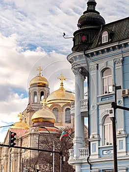 The golden domes of the orthodox Cathedral of the Assumption in Varna, Bulgaria.