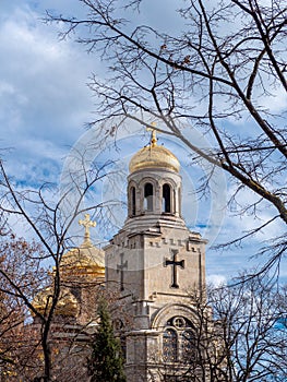 The golden domes of the orthodox Cathedral of the Assumption in Varna, Bulgaria.