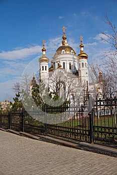 Golden domes of Petro-Fevronievsky church in Donetsk