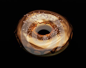 Golden donut with golden glaze, sweet unusual doughnut, jewelry craftsmanship