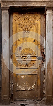Golden Door Of Abandoned Edisonville Arkansas: Hdr Realistic Old Damaged Door