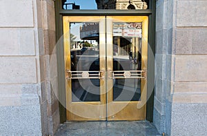 Golden doors entrance to building