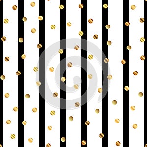 Golden dots pattern on black and white striped.