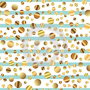 Golden dots pattern on blue striped background.