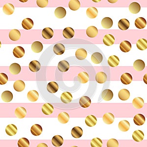 Golden dots pattern on pink striped background.