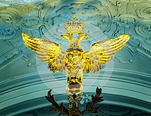 Golden double-headed eagle mounted on gates of the Hermitage in St. Petersburg