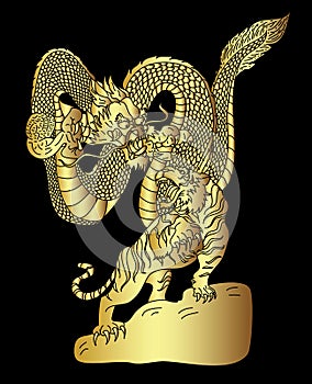 Golden Dragon fighting with tiger tattoo.