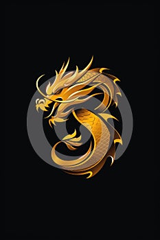 Golden dragon logo illustration on black background. Emblem, icon for company or sport team branding