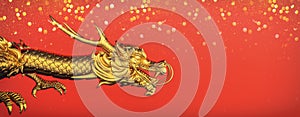 Golden dragon on red background symbol of chinese new year