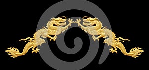 Golden Dragon sculpture  isolate on black background