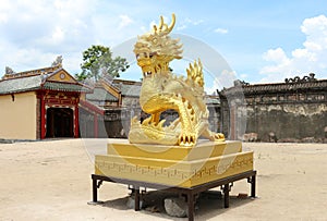 Golden dragon statue in Vietnam, Hue Citadel