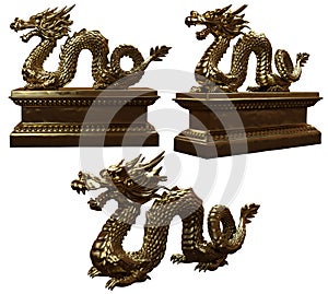 Golden dragon statues 3D renderings